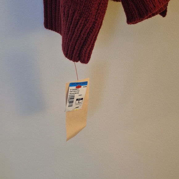 NWT Raga Open Cardigan Fringe Cherry Red Knit Drop Shoulder Boxy Size Large - Picture 6 of 10